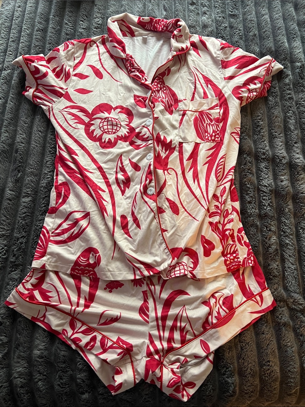 Red & Cream Tropical Print Pajama Set